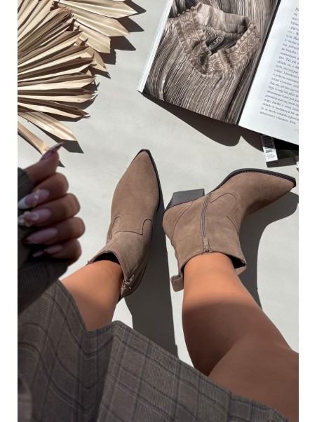 Suede Cowboy Ankle Boots Women's Heeled Insulated Khaki Dylira