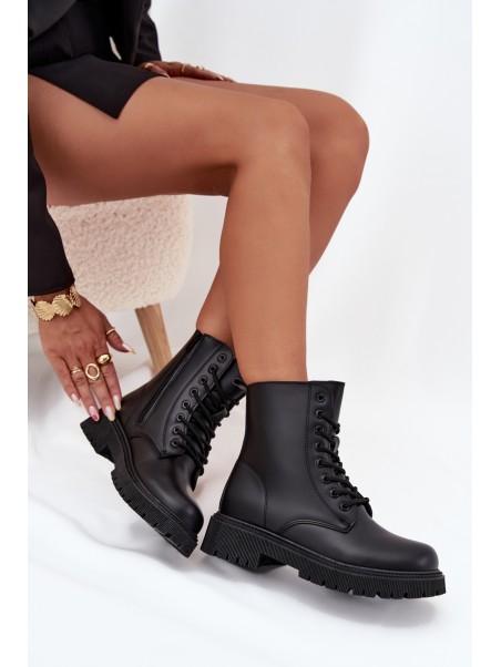 Leather Ankle Boots Workers Insulated With Zipper Black Elosie