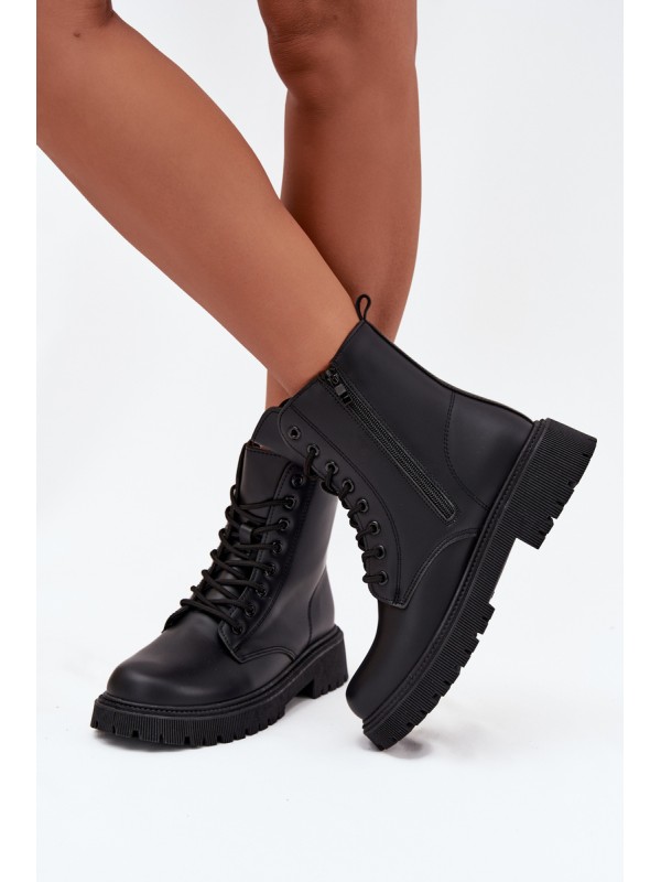Leather Ankle Boots Workers Insulated With Zipper Black Elosie 2