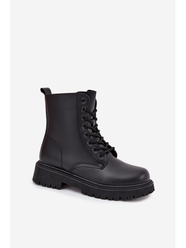 Leather Ankle Boots Workers Insulated With Zipper Black Elosie