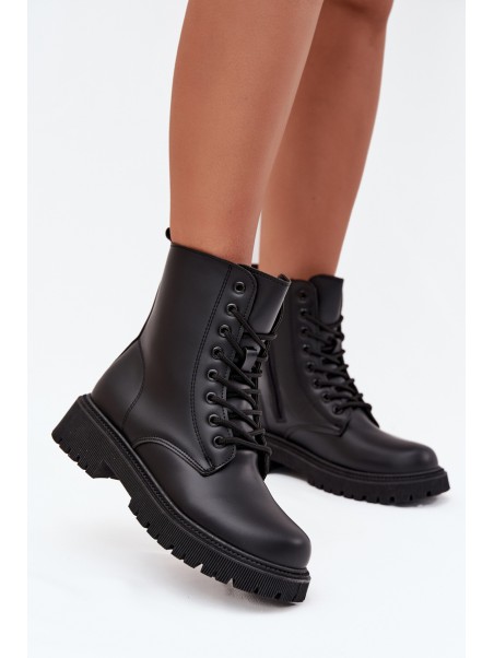 Leather Ankle Boots Workers Insulated With Zipper Black Elosie