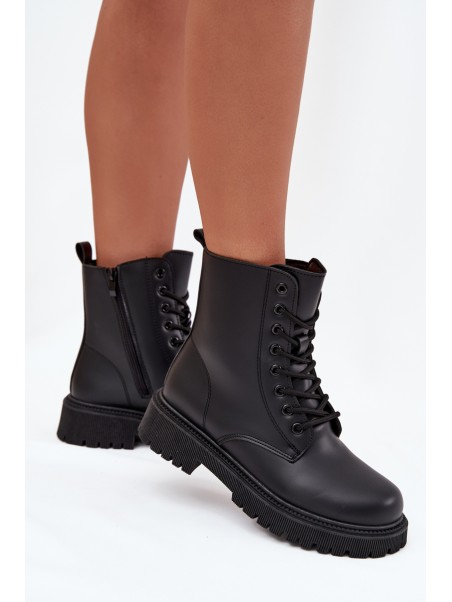 Leather Ankle Boots Workers Insulated With Zipper Black Elosie