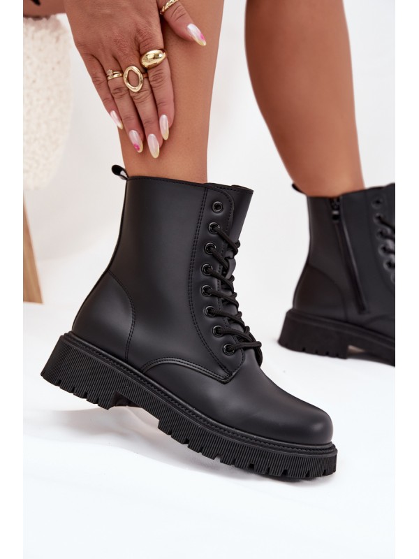 Leather Ankle Boots Workers Insulated With Zipper Black Elosie