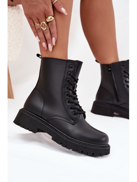 Leather Ankle Boots Workers Insulated With Zipper Black Elosie