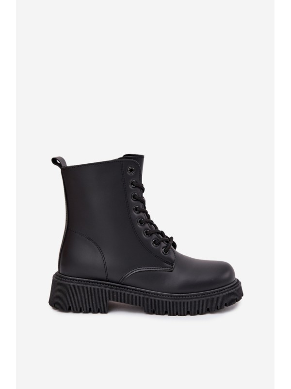 Leather Ankle Boots Workers Insulated With Zipper Black Elosie