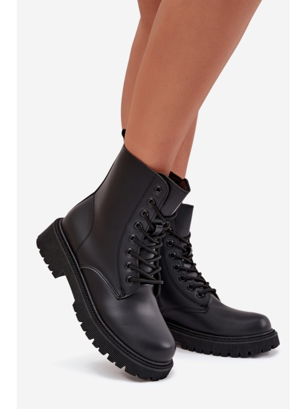Leather Ankle Boots Workers Insulated With Zipper Black Elosie