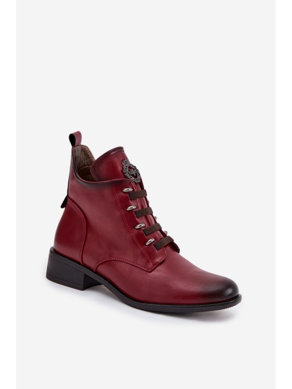 Low insulated ankle boots with zipper and decoration burgundy Nevalia