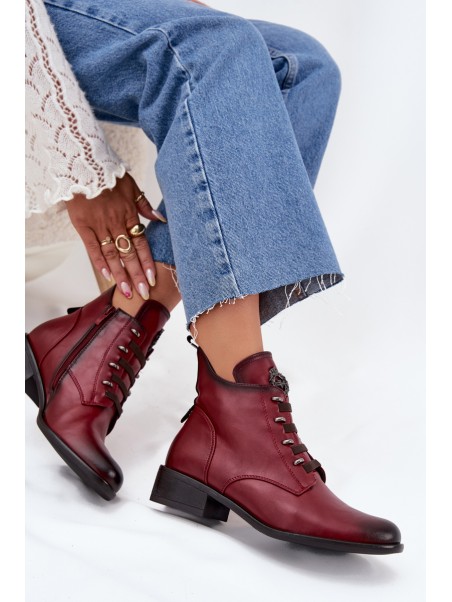 Low insulated ankle boots with zipper and decoration burgundy Nevalia