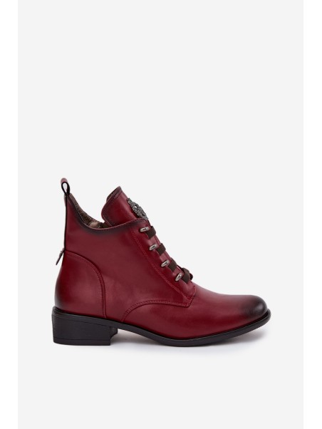 Low insulated ankle boots with zipper and decoration burgundy Nevalia
