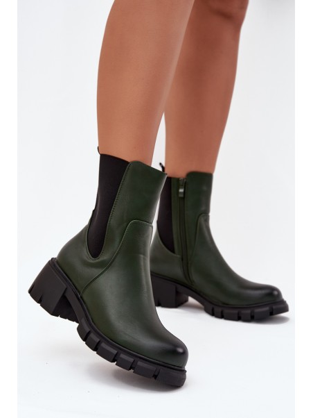 Women Boots On Block Eco Leather Dark Green Kyra