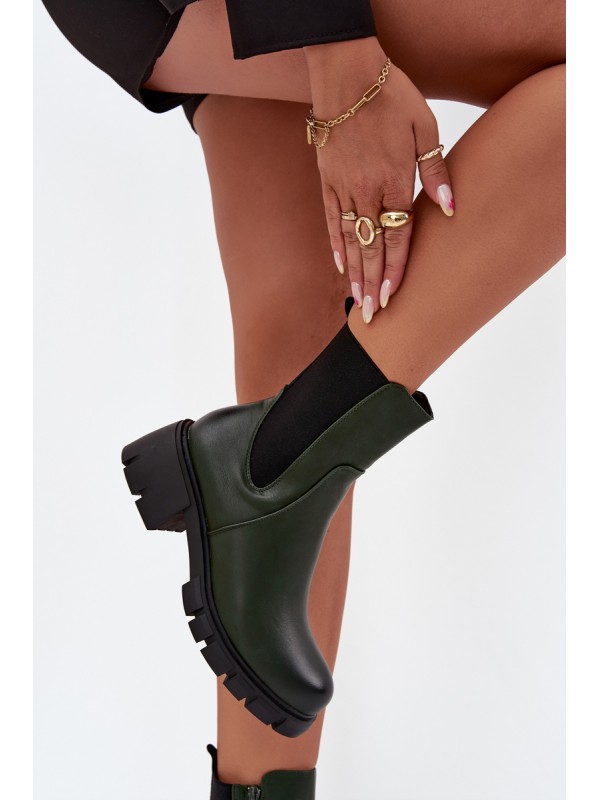 Women Boots On Block Eco Leather Dark Green Kyra
