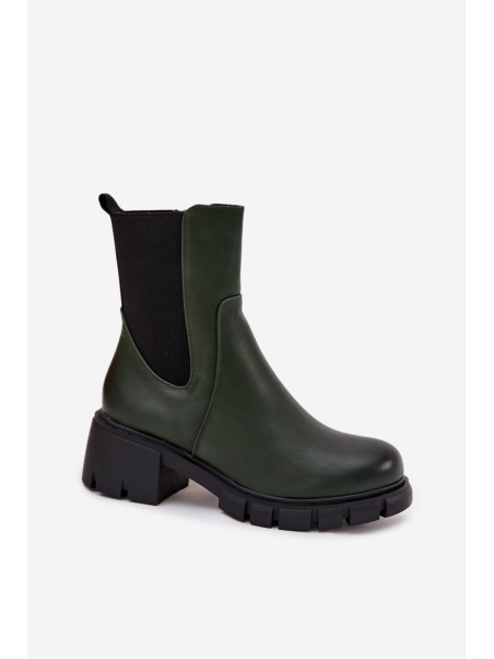 Women Boots On Block Eco Leather Dark Green Kyra