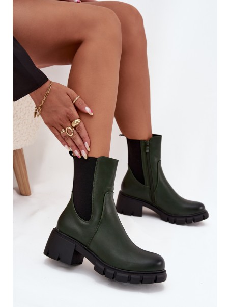 Women Boots On Block Eco Leather Dark Green Kyra