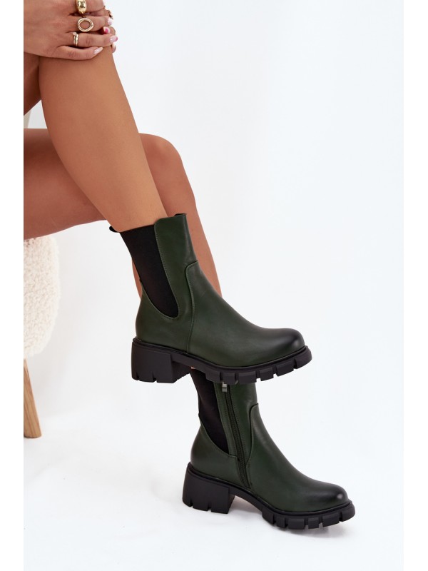 Women Boots On Block Eco Leather Dark Green Kyra