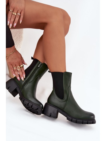 Women Boots On Block Eco Leather Dark Green Kyra