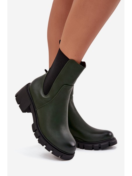 Women Boots On Block Eco Leather Dark Green Kyra