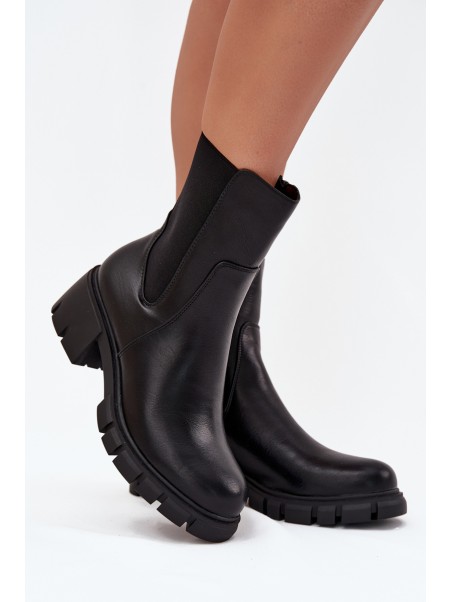 Women's Block Heeled Eco Leather Boots Black Kyra