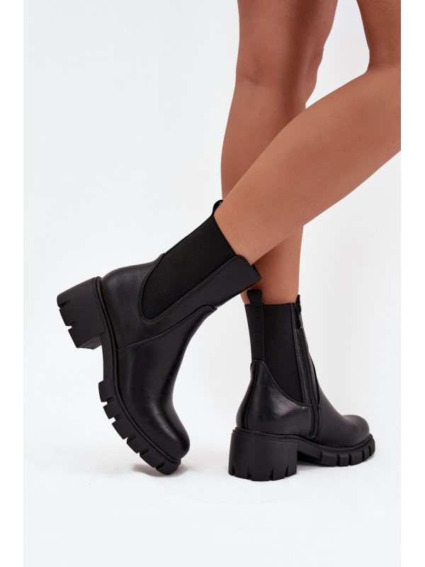 Women's Block Heeled Eco Leather Boots Black Kyra
