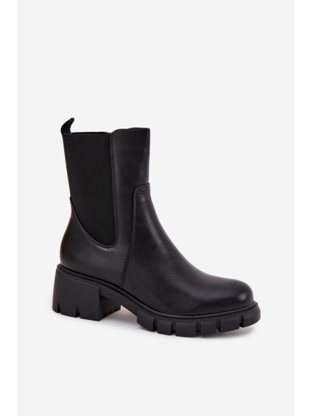 Women's Block Heeled Eco Leather Boots Black Kyra