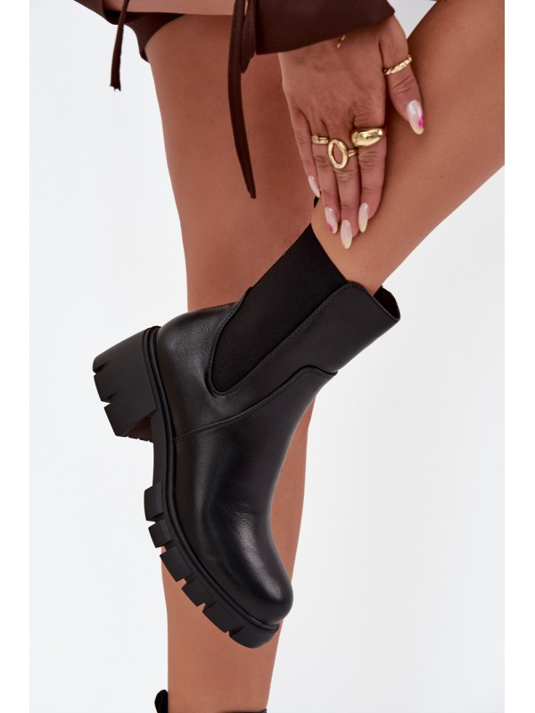 Women's Block Heeled Eco Leather Boots Black Kyra