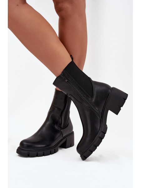 Women's Block Heeled Eco Leather Boots Black Kyra