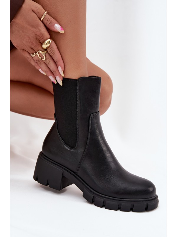 Women's Block Heeled Eco Leather Boots Black Kyra