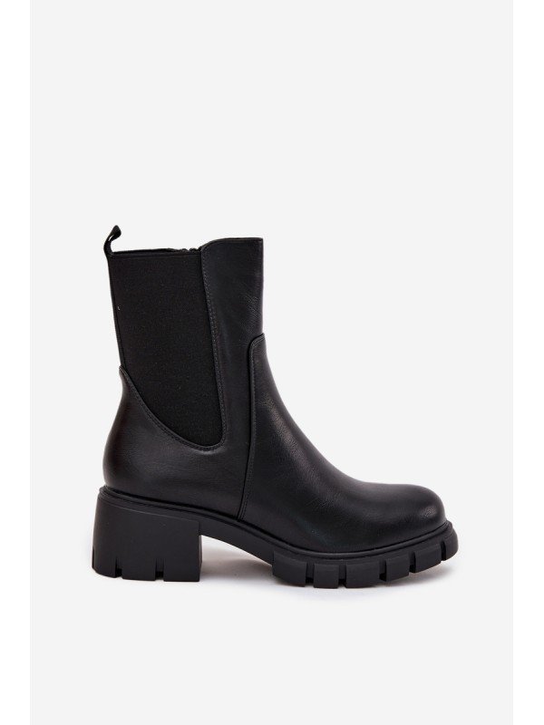 Women's Block Heeled Eco Leather Boots Black Kyra