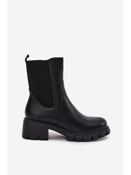 Women's Block Heeled Eco Leather Boots Black Kyra
