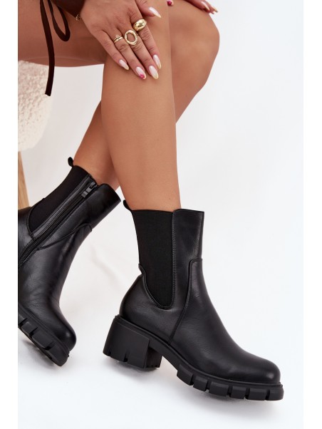 Women's Block Heeled Eco Leather Boots Black Kyra