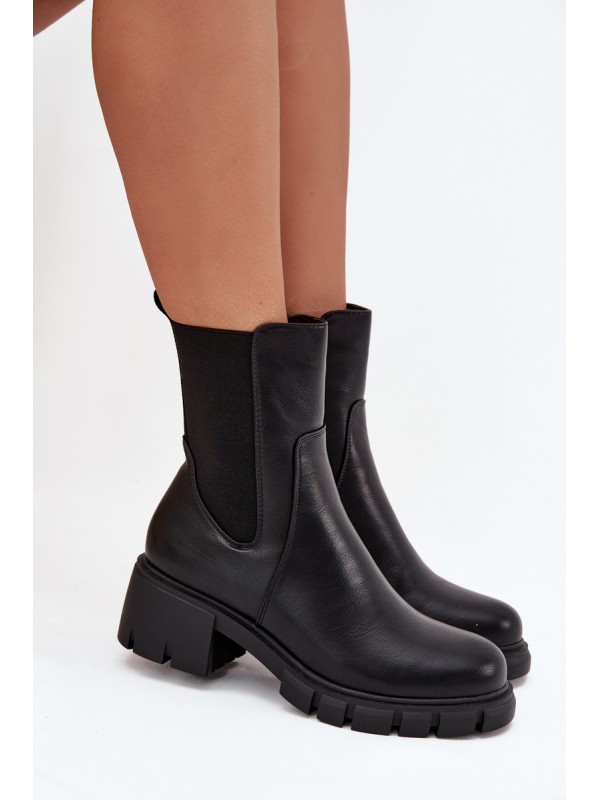 Women's Block Heeled Eco Leather Boots Black Kyra