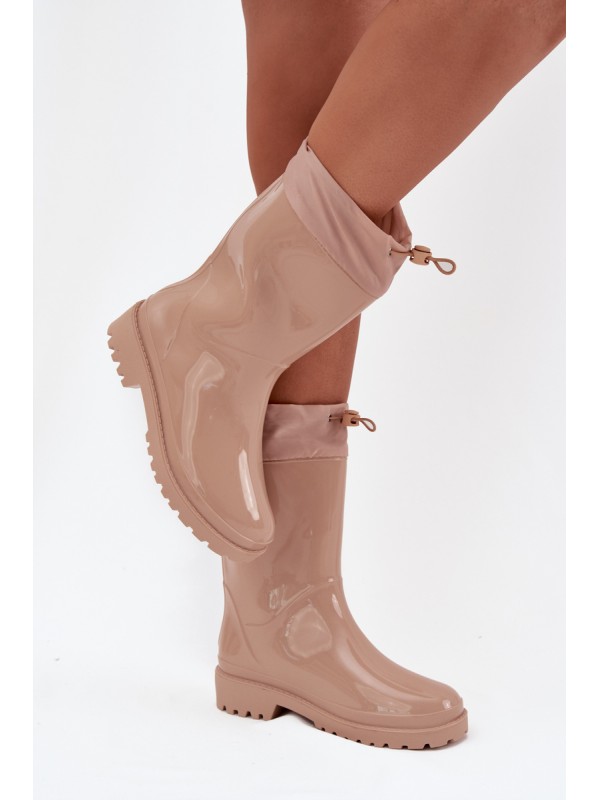 Beige Women's Rain Boots With Elastic Kessia
