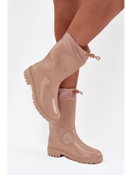 Beige Women's Rain Boots With Elastic Kessia