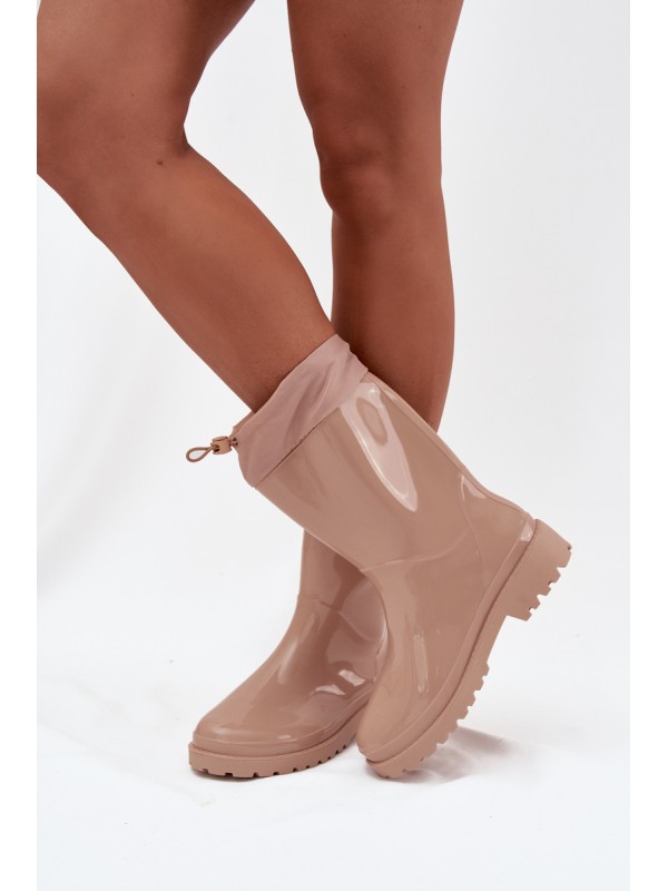Beige Women's Rain Boots With Elastic Kessia