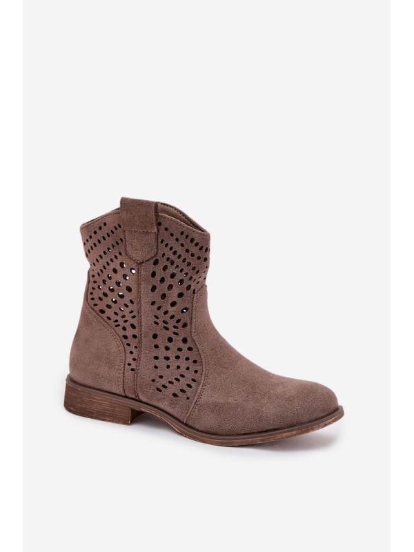 Openwork Women's Ankle Boots Flat Heel Dark Beige Amisna