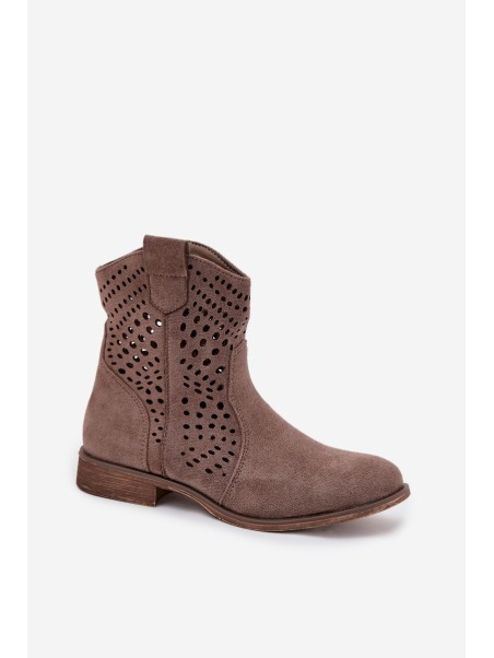 Openwork Women's Ankle Boots Flat Heel Dark Beige Amisna