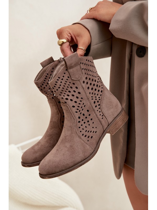 Openwork Women's Ankle Boots Flat Heel Dark Beige Amisna