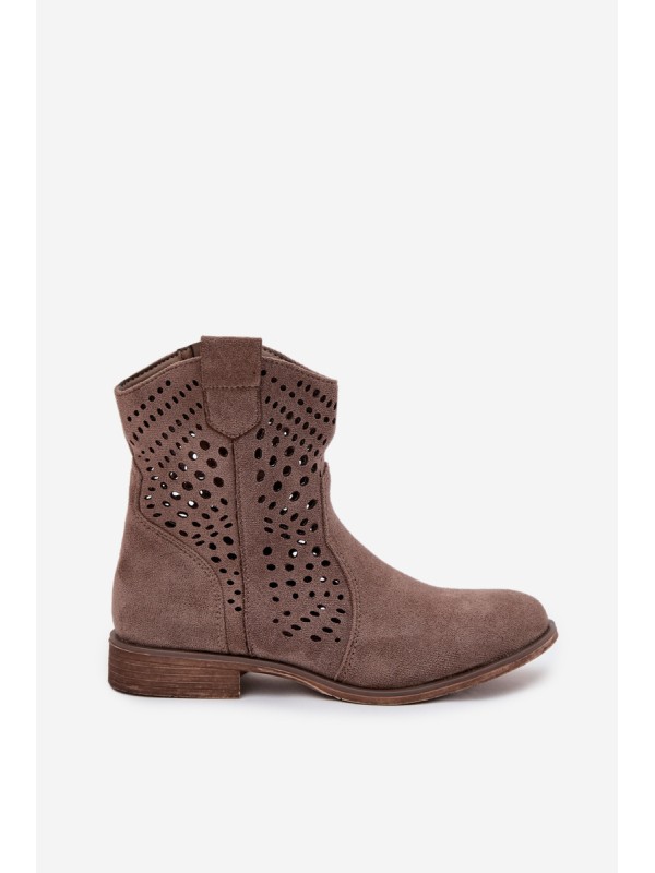 Openwork Women's Ankle Boots Flat Heel Dark Beige Amisna