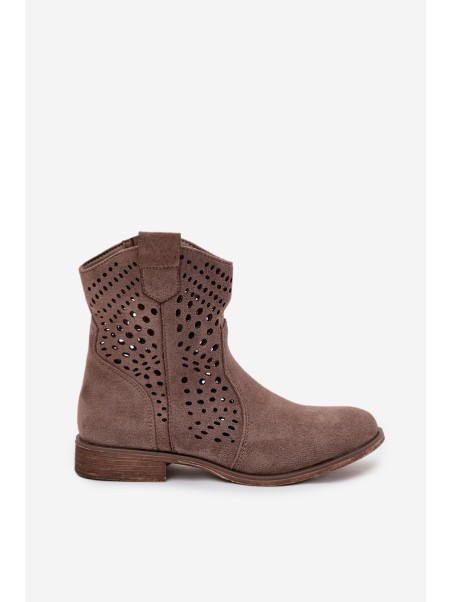 Openwork Women's Ankle Boots Flat Heel Dark Beige Amisna
