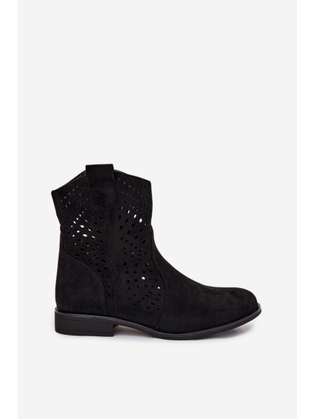 Openwork Women's Ankle Boots Flat Heel Black Amisna