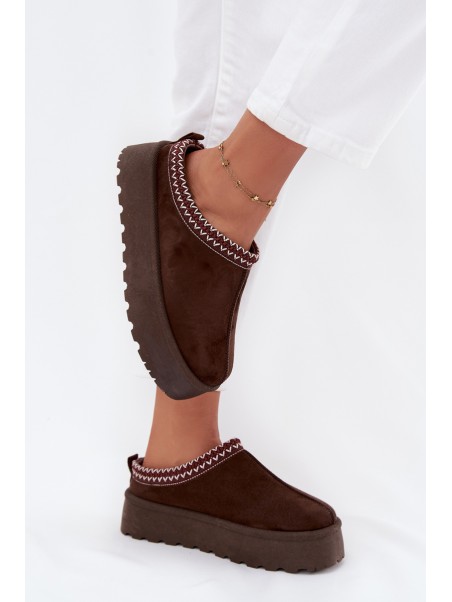 Low Women's Snow Boots with Embroidery on Platform Chocolate Narirya