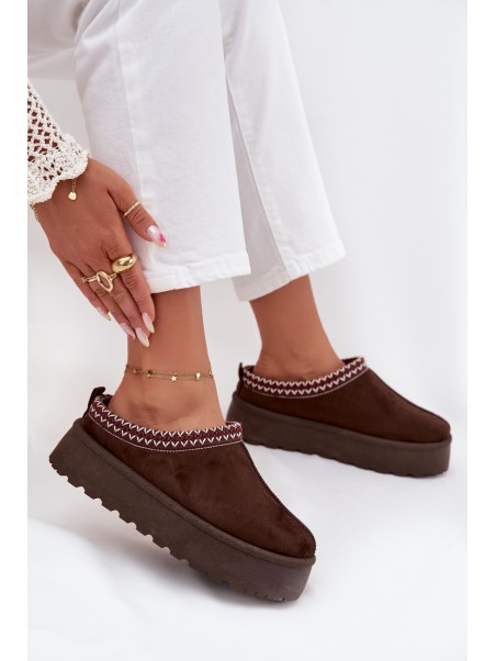 Low Women's Snow Boots with Embroidery on Platform Chocolate Narirya