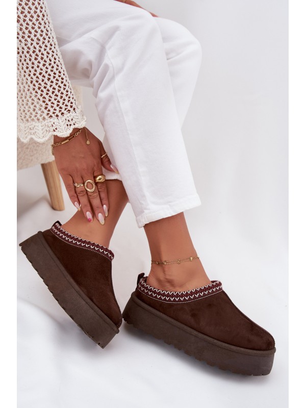 Low Women's Snow Boots with Embroidery on Platform Chocolate Narirya