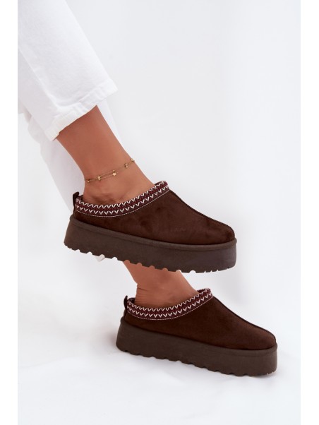 Low Women's Snow Boots with Embroidery on Platform Chocolate Narirya