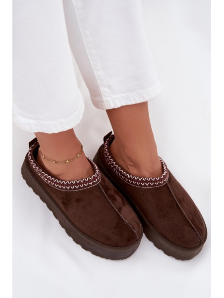Low Women's Snow Boots with Embroidery on Platform Chocolate Narirya