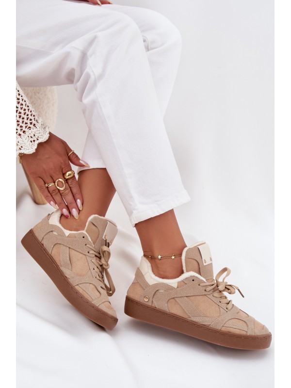 Women's Sneakers on Platform with Furry Lining Beige Solvia