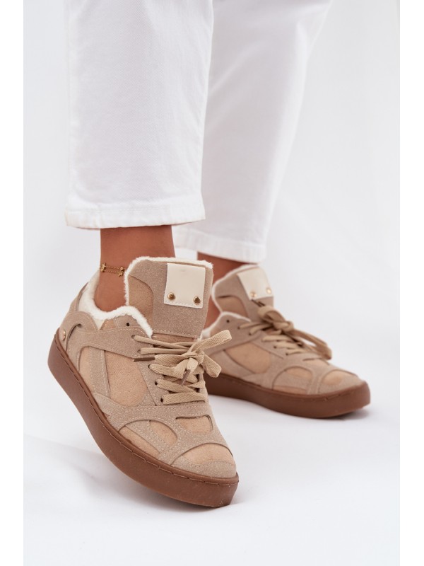 Women's Sneakers on Platform with Furry Lining Beige Solvia 2