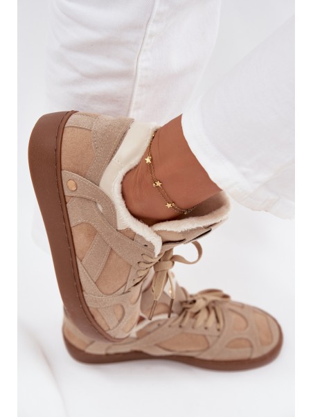 Women's Sneakers on Platform with Furry Lining Beige Solvia