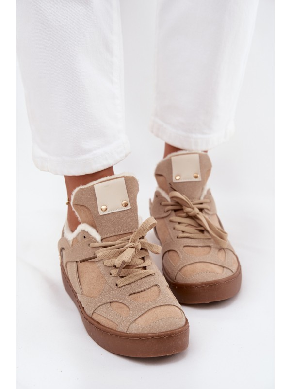 Women's Sneakers on Platform with Furry Lining Beige Solvia