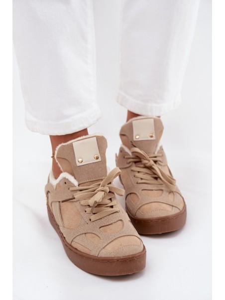 Women's Sneakers on Platform with Furry Lining Beige Solvia