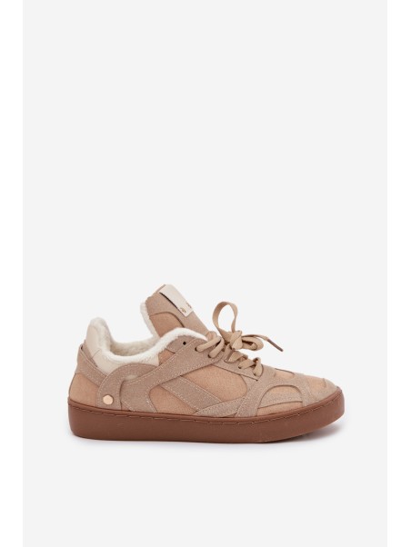 Women's Sneakers on Platform with Furry Lining Beige Solvia